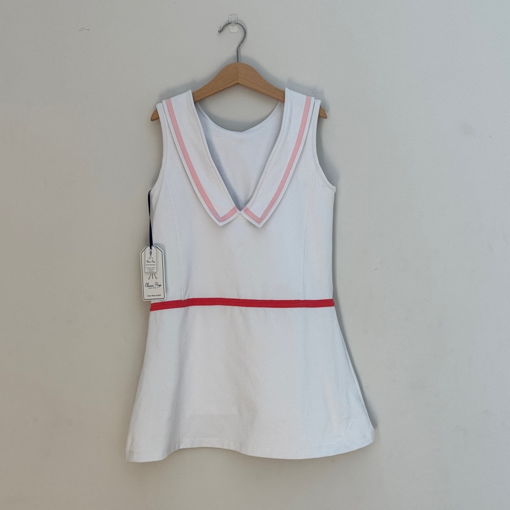 NWT Classic Prep White Pink Trim Tennis Dress Age 12 Built-In Shorts Preppy